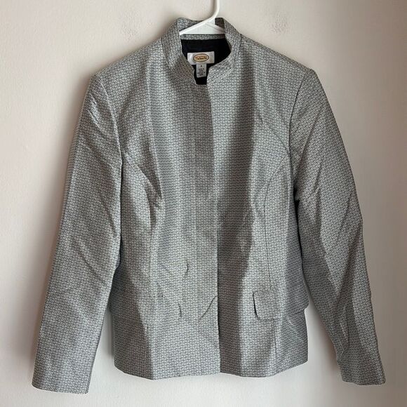 Talbots vintage women’s silk blend silver Textured Jacket mandarin collar size 6 - Picture 1 of 10